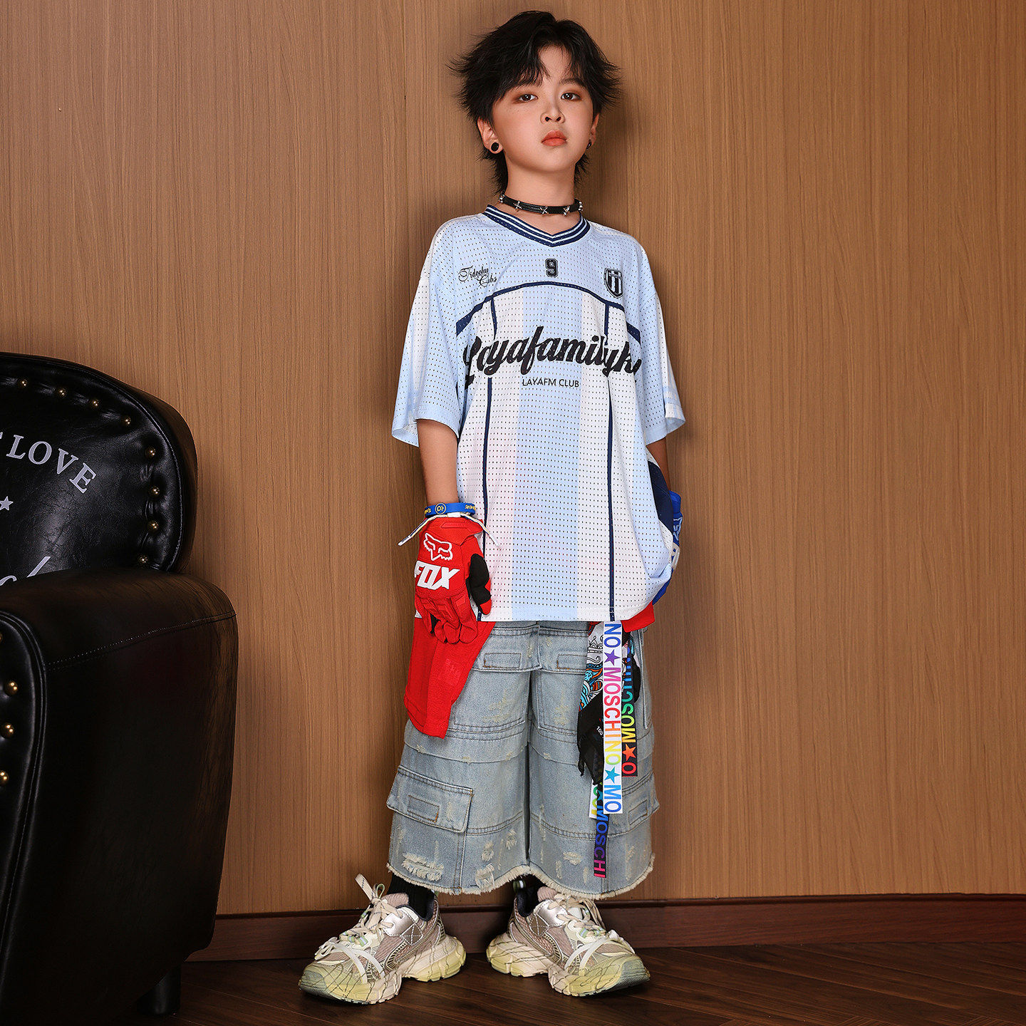 儿童街舞潮服男童嘻哈风运动球衣短袖套装少儿hiphop街舞演出服夏