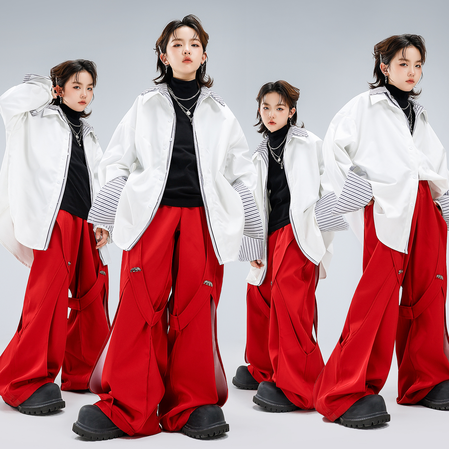 男女童嘻哈街舞长袖衬衫长裤套装