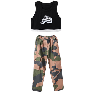 儿童爵士舞服装女童黑色小背心迷彩裤子少儿jazz流行舞演出服女孩