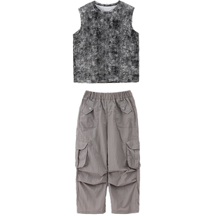 街舞儿童潮服男女童hiphop少儿嘻哈宽松废土风潮牌连帽背心演出服