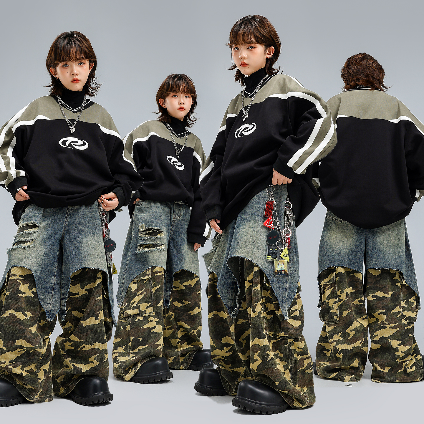 男女童嘻哈街舞长袖卫衣牛仔长裤