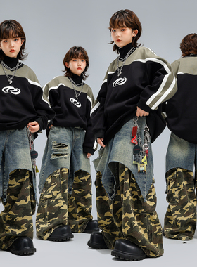 街舞儿童潮服男童酷帅嘻哈表演服宽松套装女童元旦时髦演出服装秋