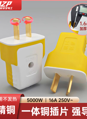 【十个装】加厚纯铜插头二脚不带线防摔连体铜16A大功率电源叉头