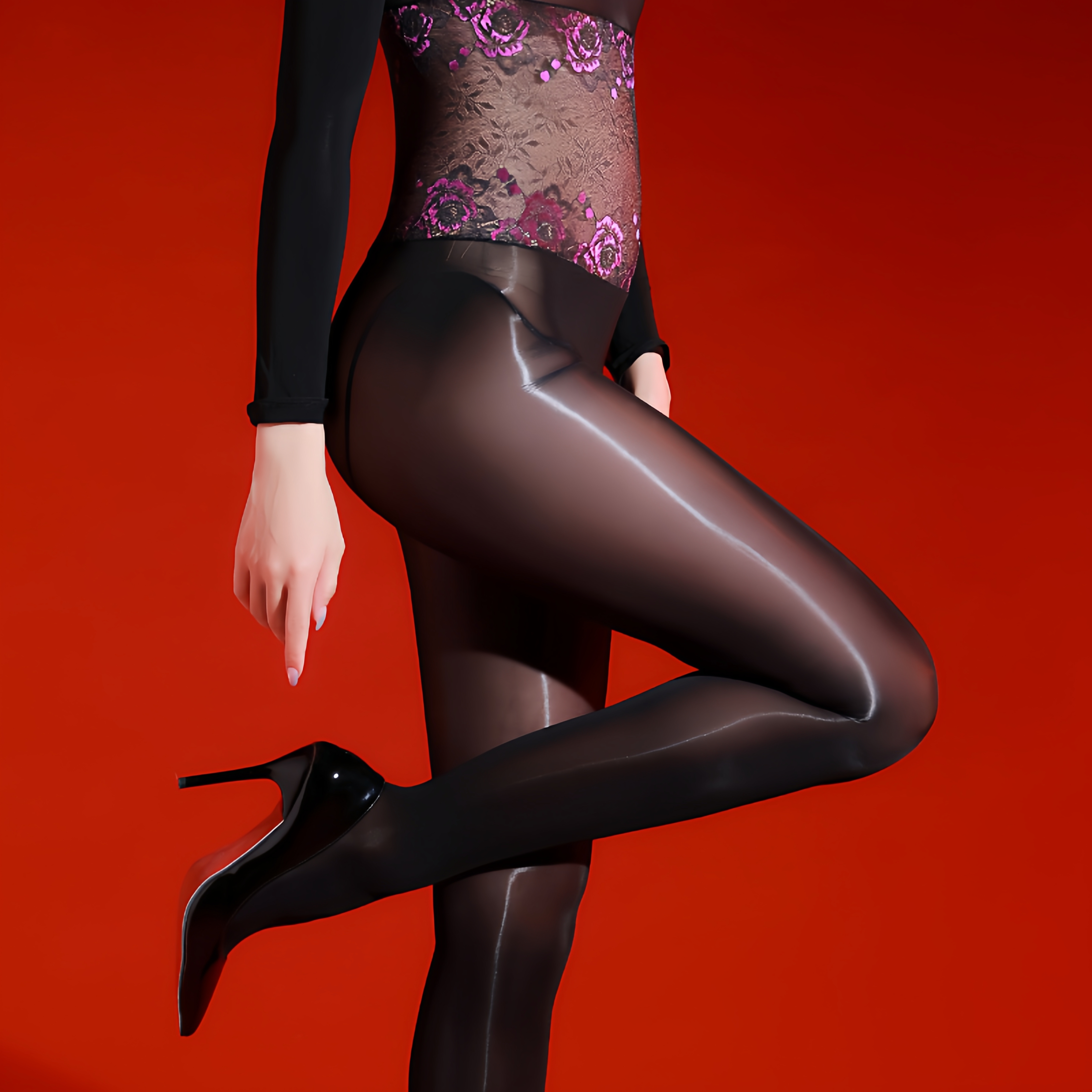 蕾丝腰连体丝袜女油光超薄5d性感紧身丝滑马油高叉无缝全身连体衣