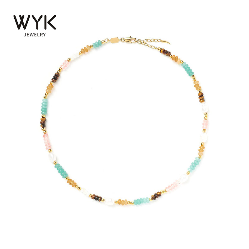 官方正品彩色串珠天然珍珠项链女夏季叠戴宝石镀18K金锁骨链手链