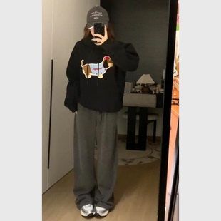 黑色連帽衛(wèi)衣女2025新款 小個(gè)子學(xué)院風(fēng)韓系甜辣寬松休閑印花上衣秋