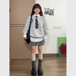 新款 韩版 卫衣女2025年秋季 宽松简约风圆领光版 舒适上衣 花灰色长袖