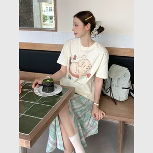 爆款 涂鸦小狗印花白色上衣女2025夏新款 巨好看宽松显瘦慵懒风T恤