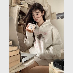 韩系甜美小上衣巨好看设计感宽松休闲减龄小猫爪子印花卫衣女 秋季