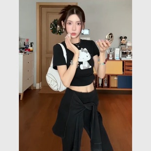 韩系ins风卡通Kitty印花T恤正肩修身 2025爆款 显瘦小上衣休闲减龄