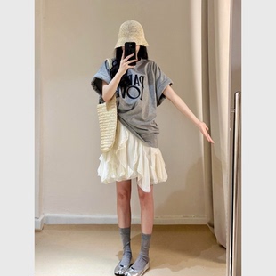 休闲慵懒感宽松字母印花短袖 上衣 T恤女2025夏季 设计感纯棉半袖