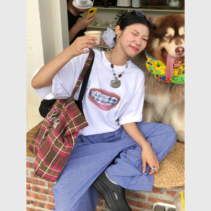 时尚趣味搞怪抽象印花白色T恤