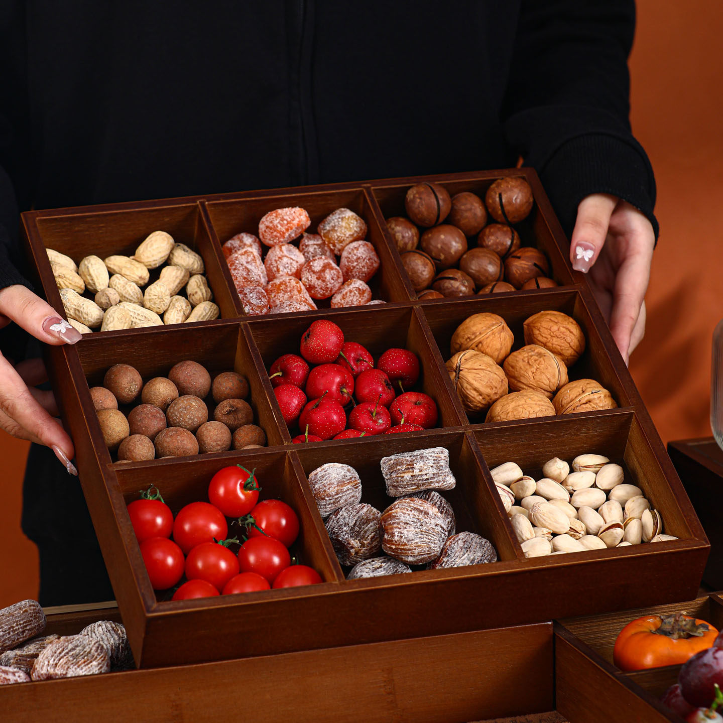 九宫格干果盘托盘密封带盖过年客厅茶几家用中式坚果瓜子分格果盒