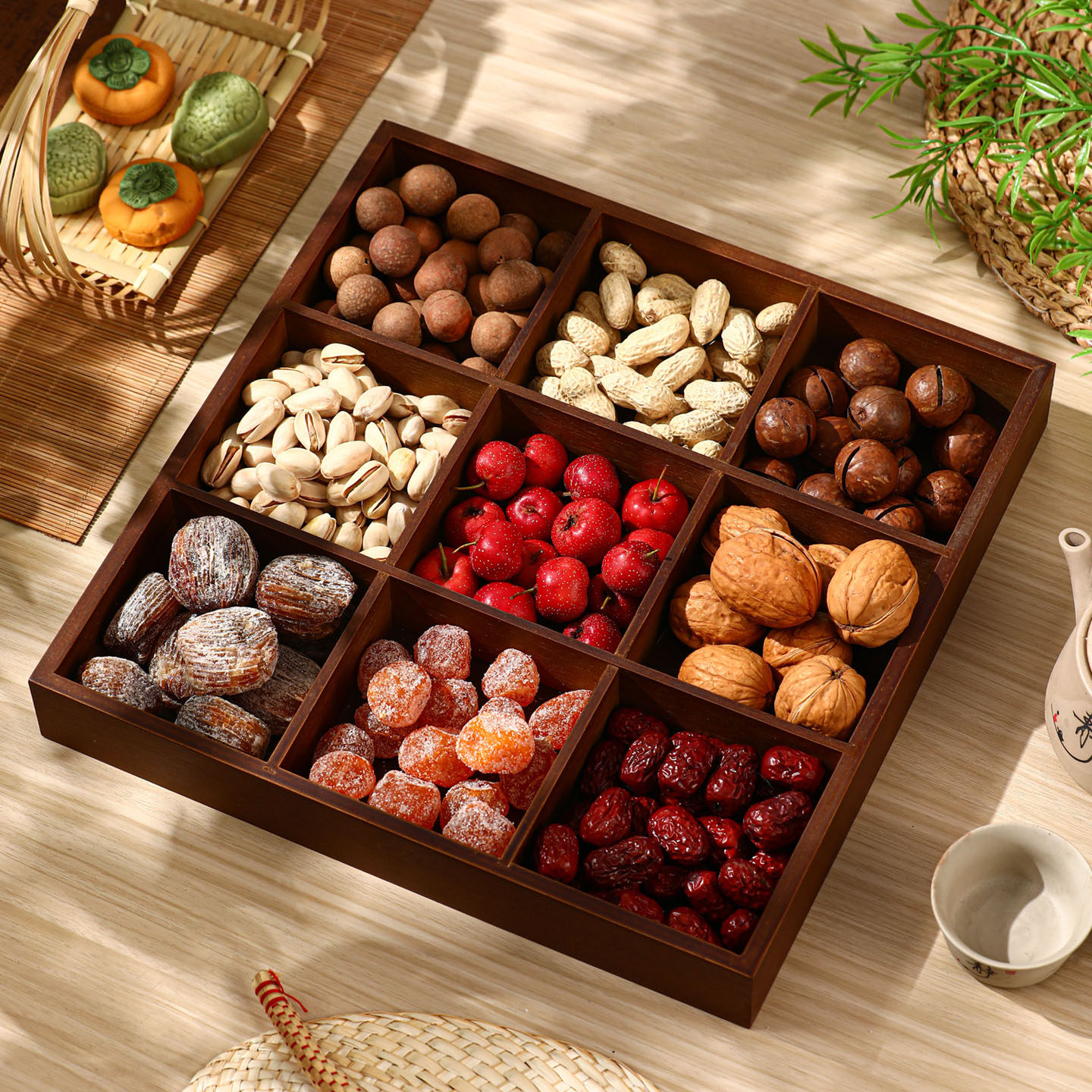九宫格干果盘托盘过年客厅茶几家用零食摆放中式坚果瓜子分格果盒