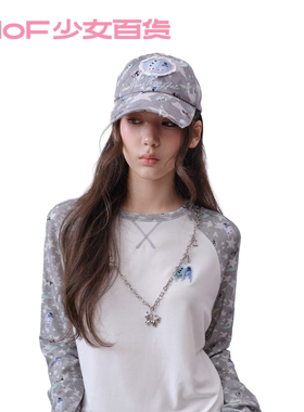 MOF少女百货 迷彩棒球帽显脸小贴布刺绣弯檐帽破坏感百搭鸭舌帽