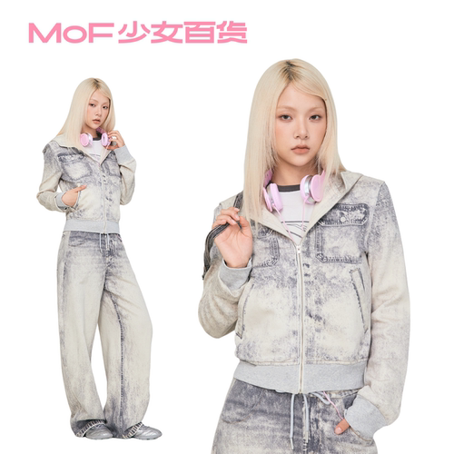 MOF秋季做旧弯刀阔腿卫衣套装