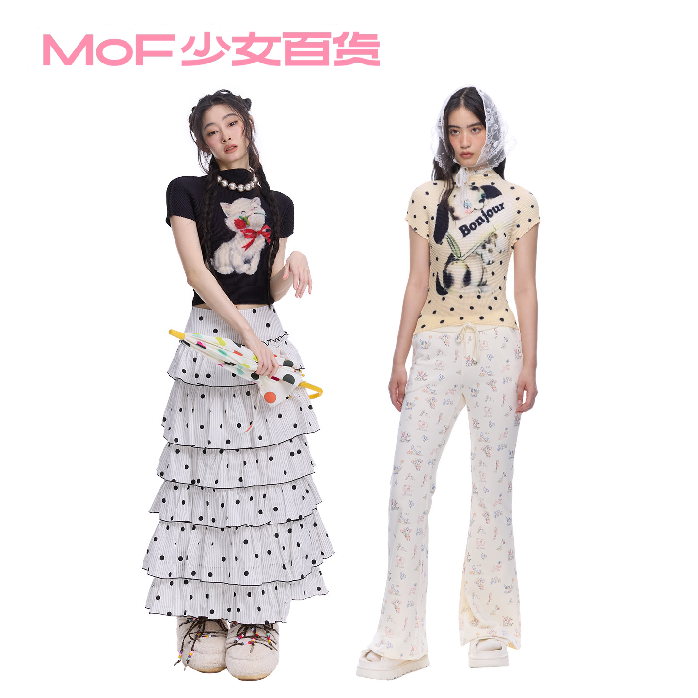 MOF少女百货 田曦薇明星同款褶皱上衣夏新款涂鸦减龄正肩短袖T恤图片