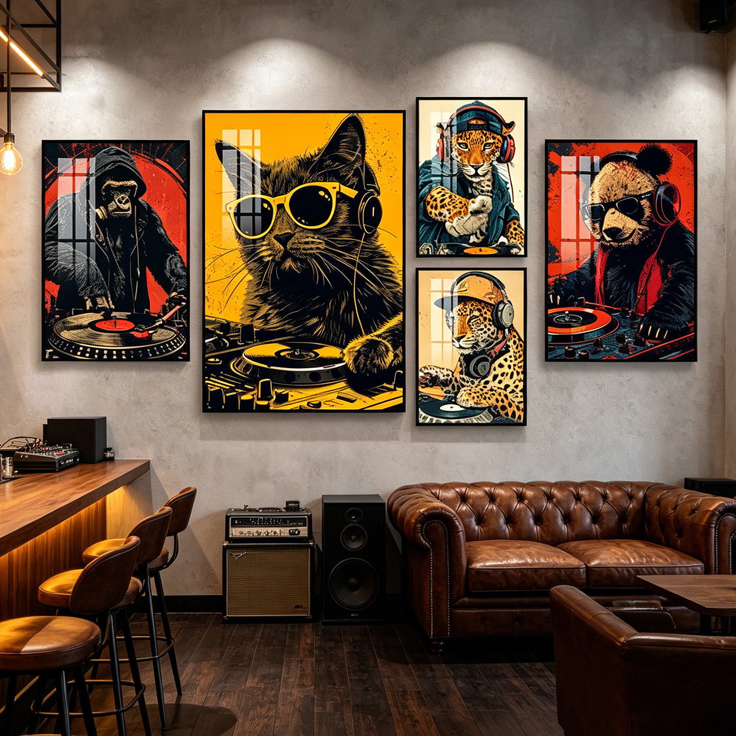 黑胶唱片挂画KTV包厢摇滚音乐餐吧壁画创意涂鸦动物酒吧装饰画