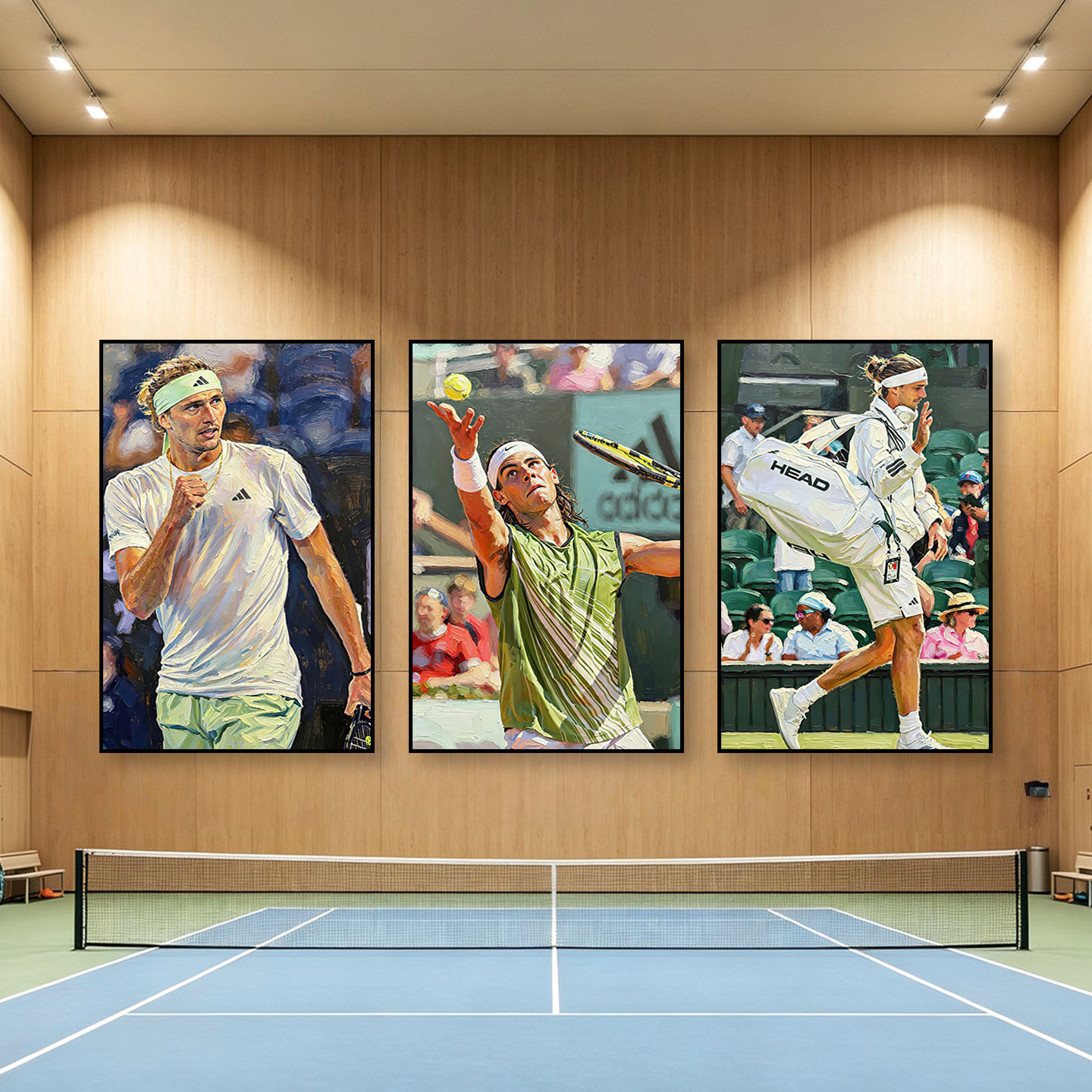 网球球星纳达尔兹维列夫装饰画油画风网球场馆体育俱乐部卧室挂画