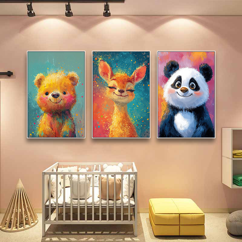 熊猫装饰画微笑动物儿童房婴儿房挂画母婴室童装店可爱卡通壁画