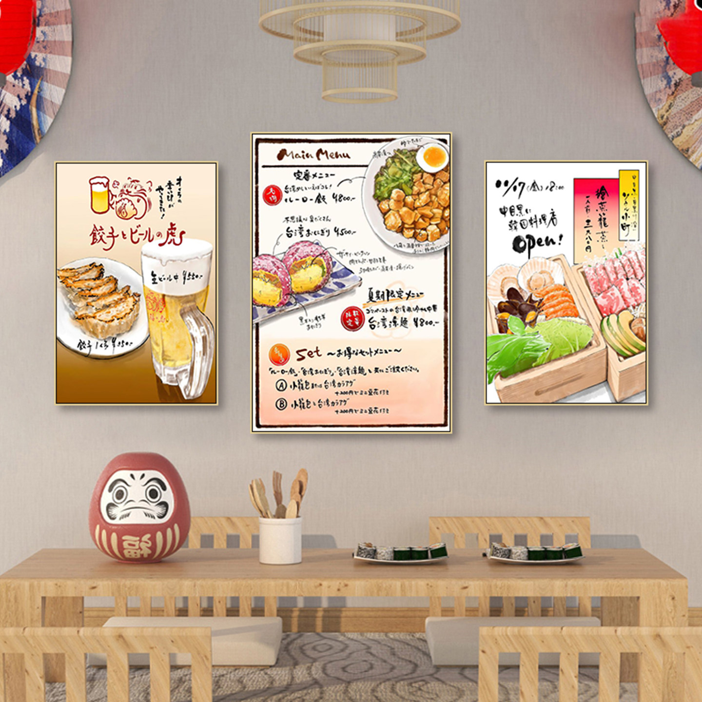 日式美食手绘日料海报居酒屋拉面挂画日料店寿司店餐厅墙面装饰画