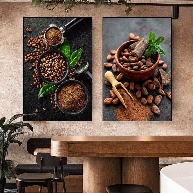咖啡豆墙面装饰画咖啡馆西餐厅挂画甜品店轻食店咖啡图案知识壁画