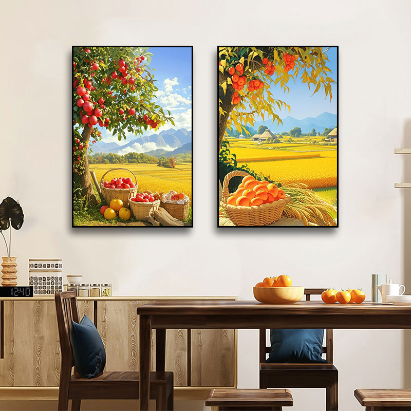柿柿如意装饰画客厅餐厅五谷丰登挂画土菜馆农家乐饭店丰收图壁画