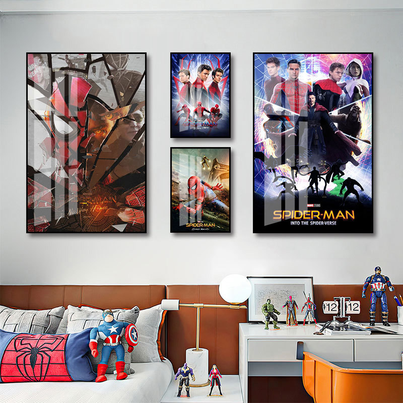 蜘蛛侠装饰画儿童房英雄无归挂画漫威超级英雄主题酒店民宿壁画