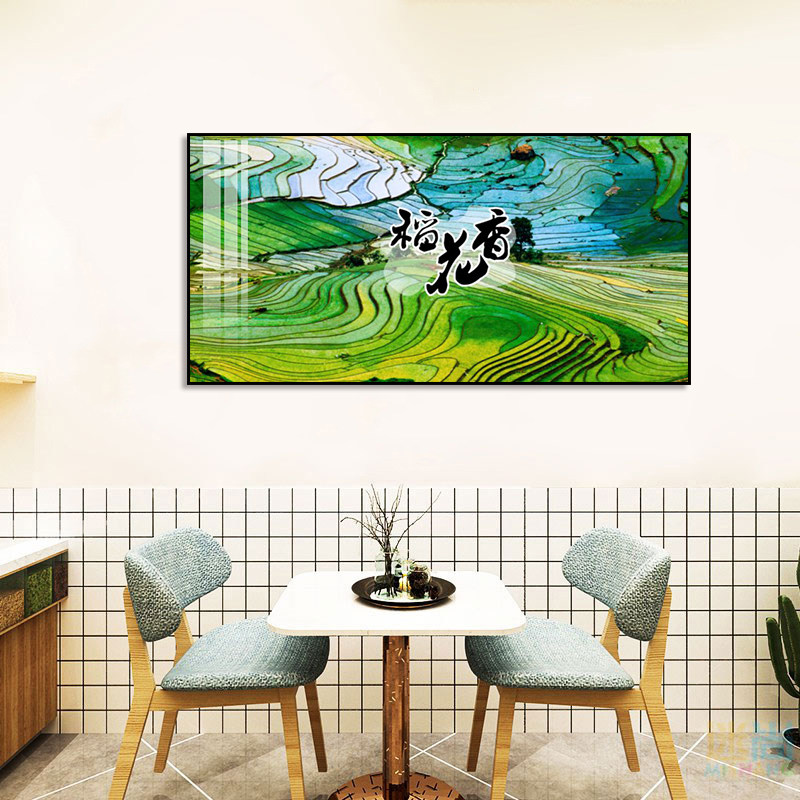 田园风景装饰画农家乐火锅店水稻田挂画私房菜田野梯田丰收壁画