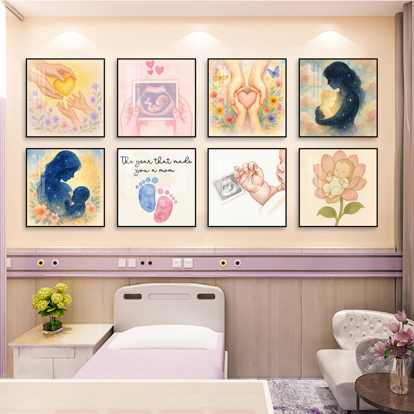 温馨月子中心卡通装饰画孕产科待产室壁画母婴室产康室挂画