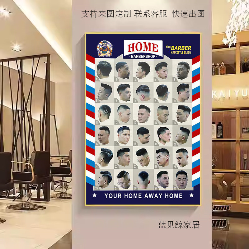 男士理发店挂画复古美式油头barbershop美发造型装饰画发型屋壁画