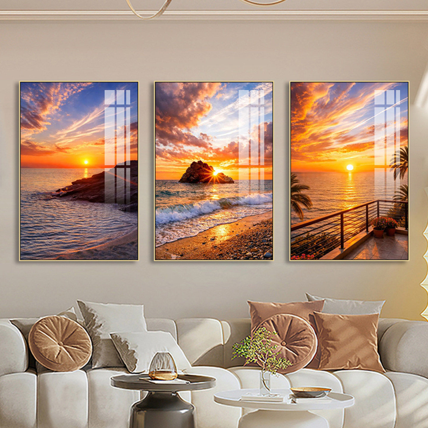 唯美海岸日落装饰画海边沙滩日出夕阳风景客厅壁画旭日东升挂画