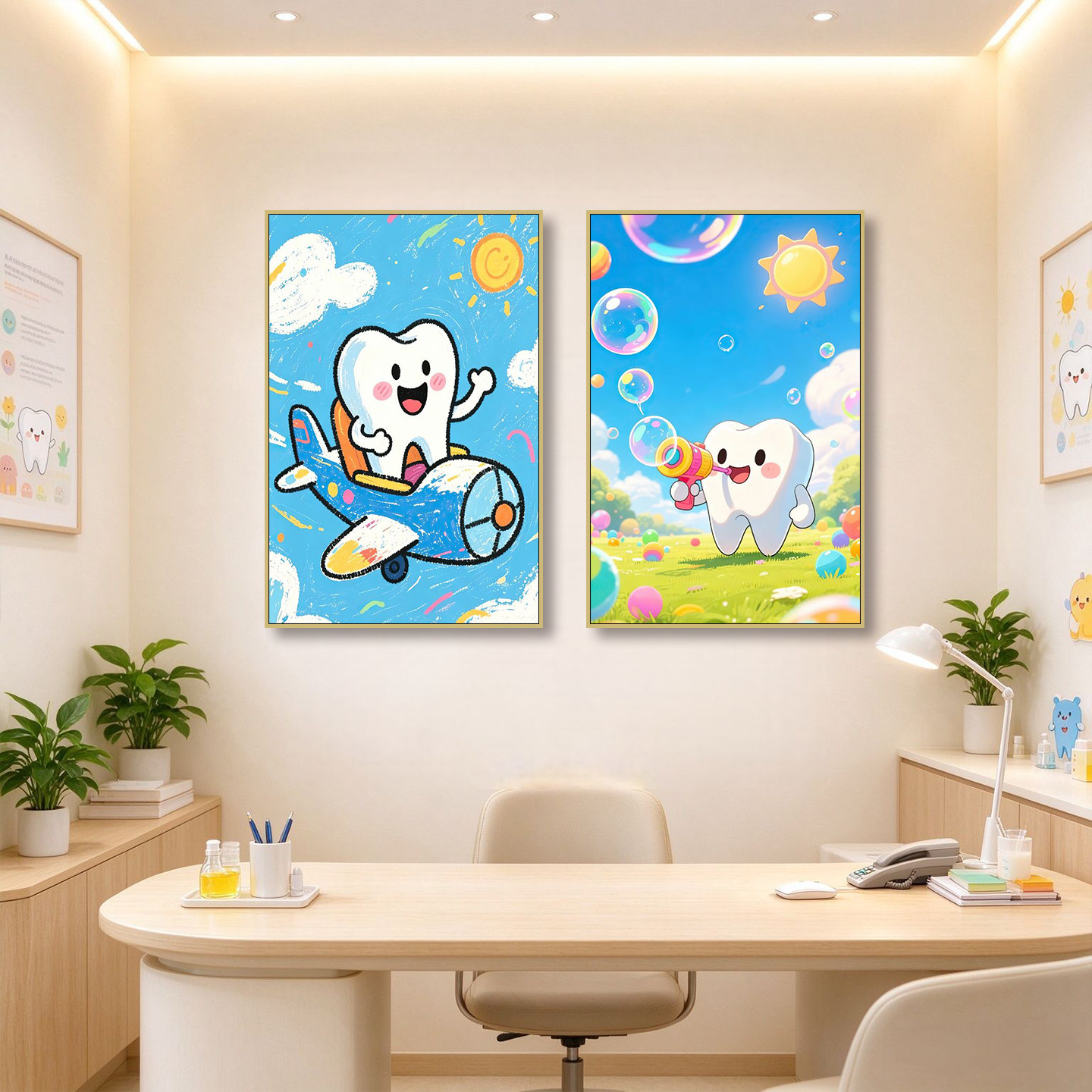 卡通可爱牙齿装饰画儿童牙科诊所挂画口腔医院童趣护牙宣传壁画