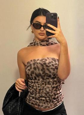 sexy clothing female hot vest top leopard scarf personality