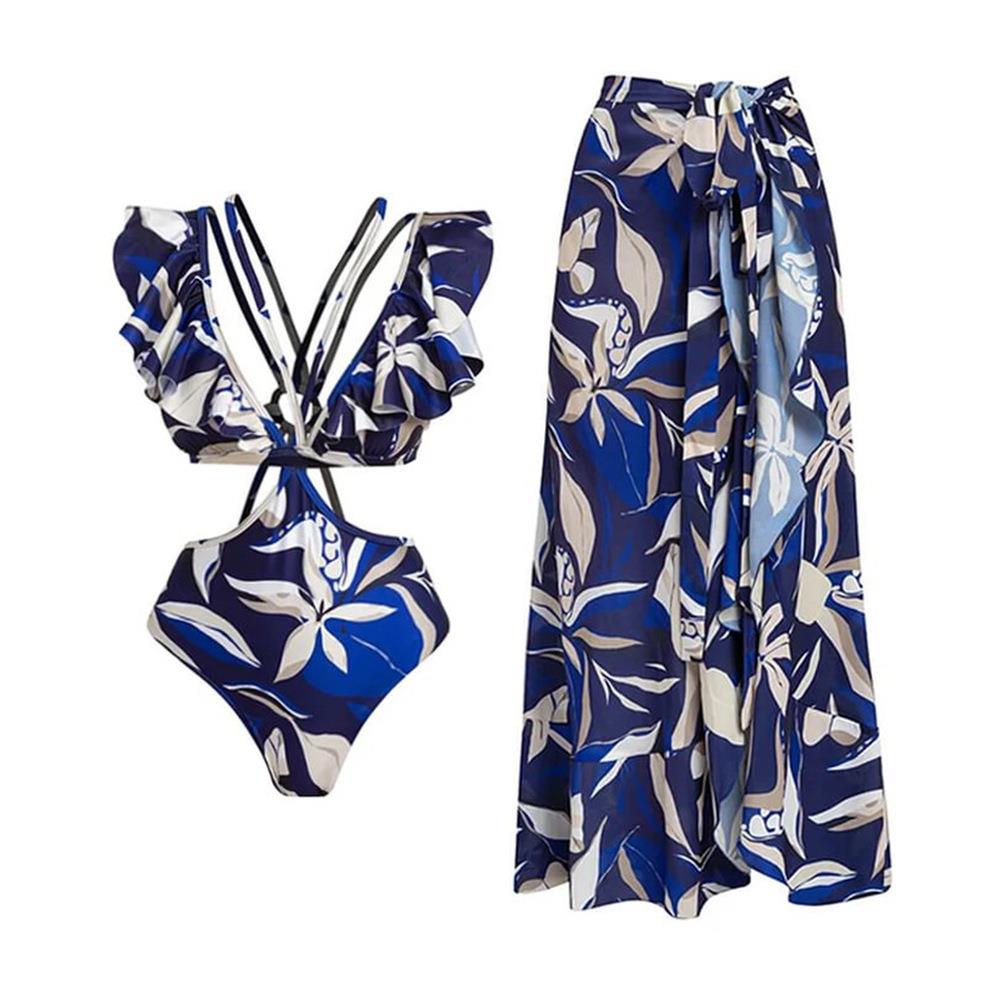 V-neck sexy one-piece swimsuit womens suit skirt
