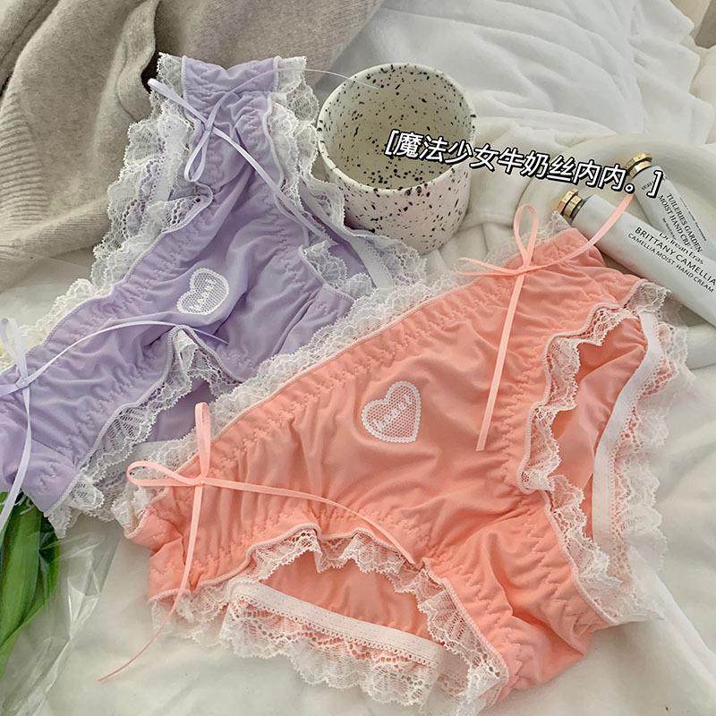 Small heart lace panties for girls milk silk cute sexy
