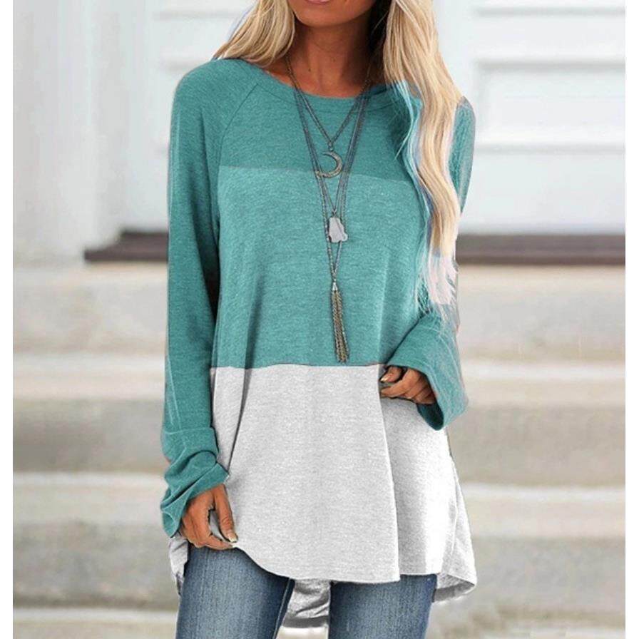 Six colors and eight sizes womens long-sleeved round neck