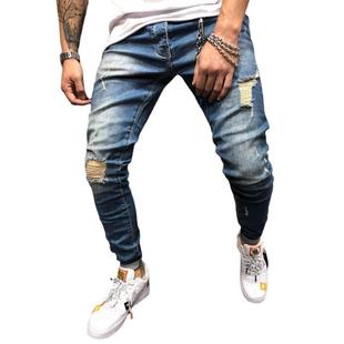 Mens denim trousers jeans mens ripped skinny