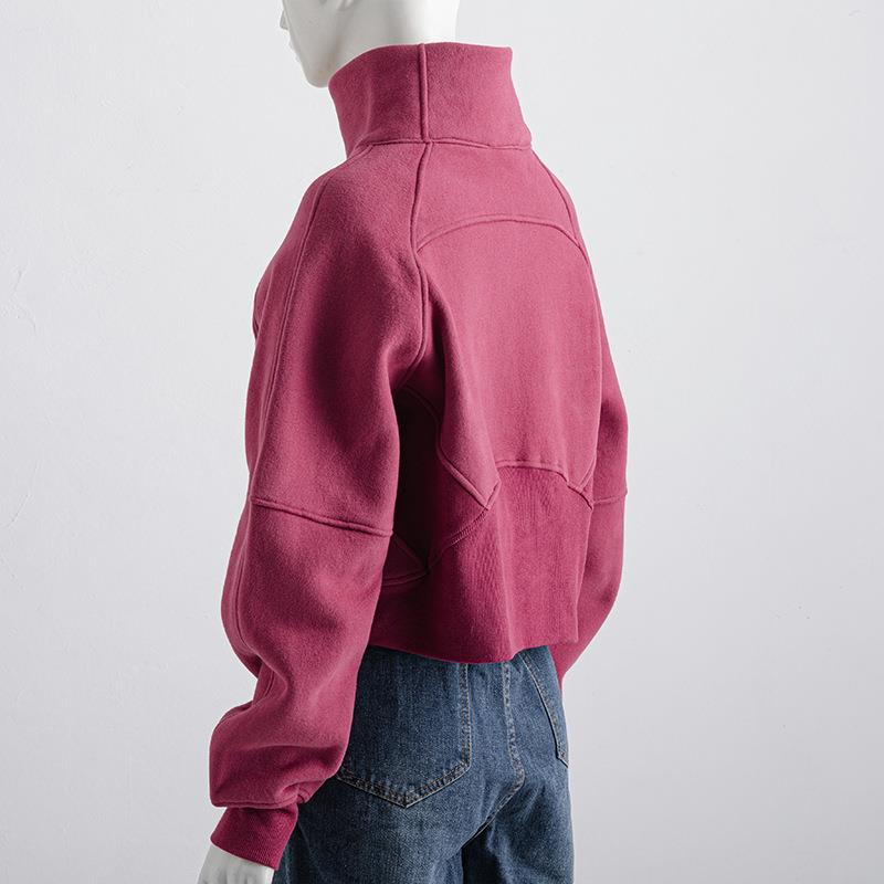 loose short velvet plus collar high pullover jacket top