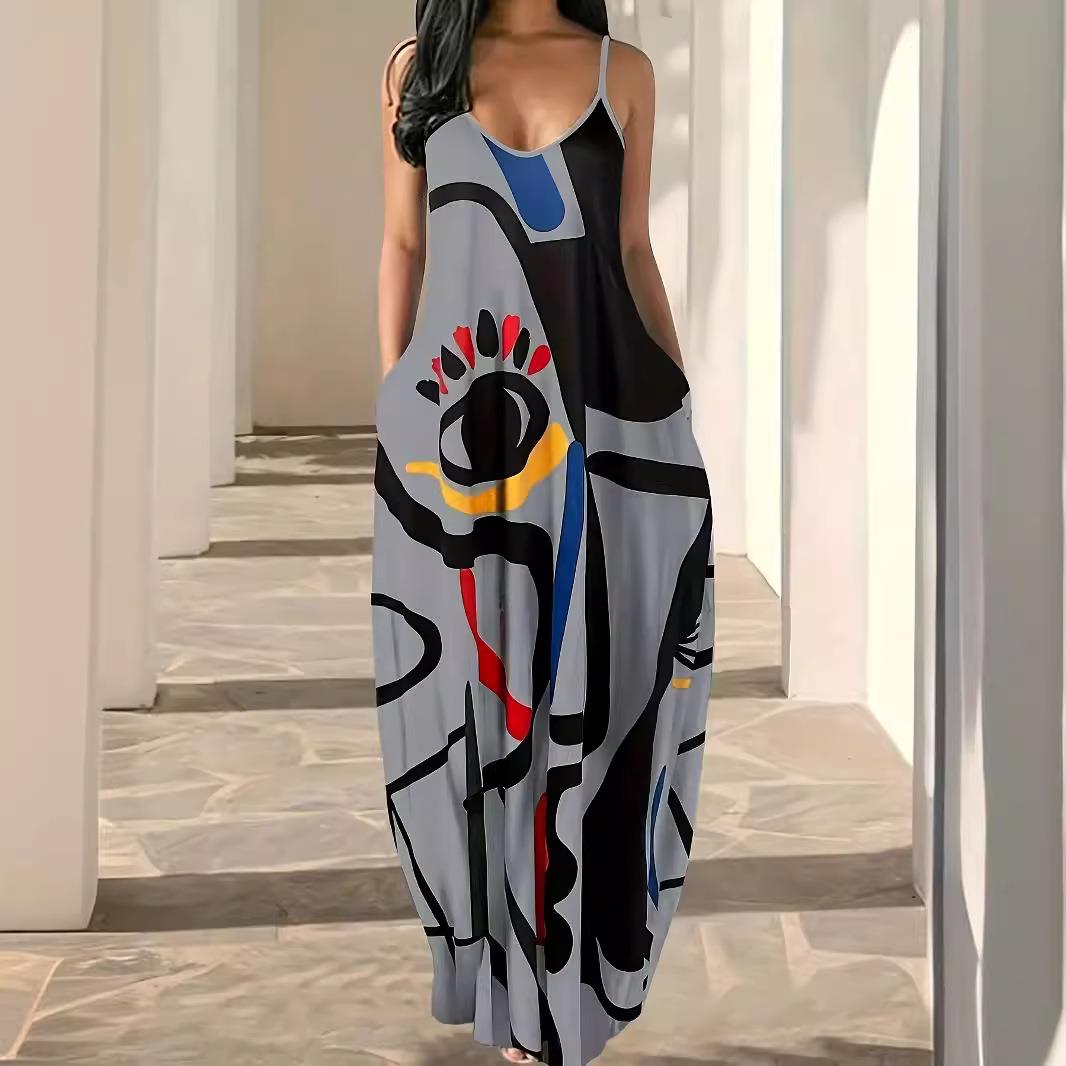 Womens Digital Fashion Sexy V-neck Suspender Plus Size