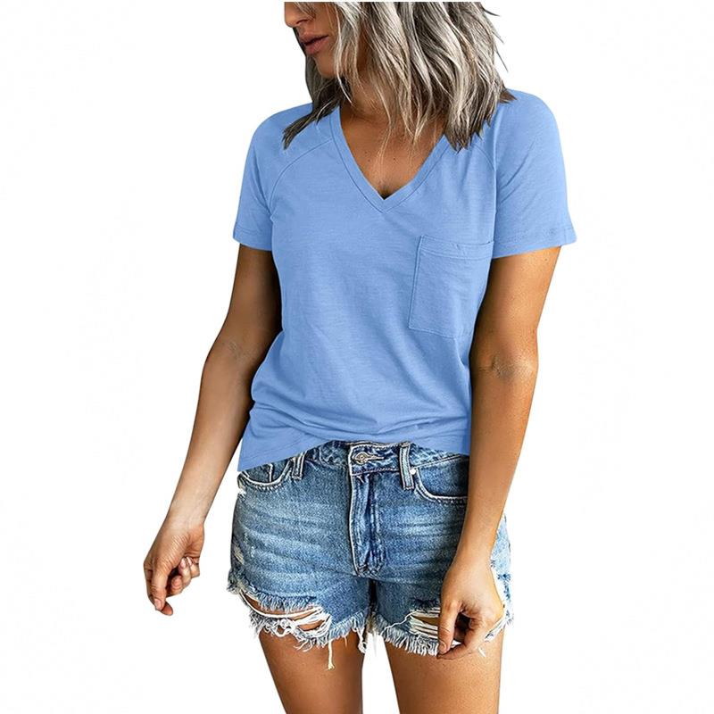 Clothing Womens T-shirt Top Sleeve Short Raglan Slit V-neck