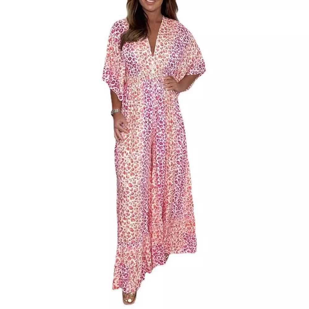 Leg Wide Pocket Size Large Waist High Jumpsuit Long V-Neck