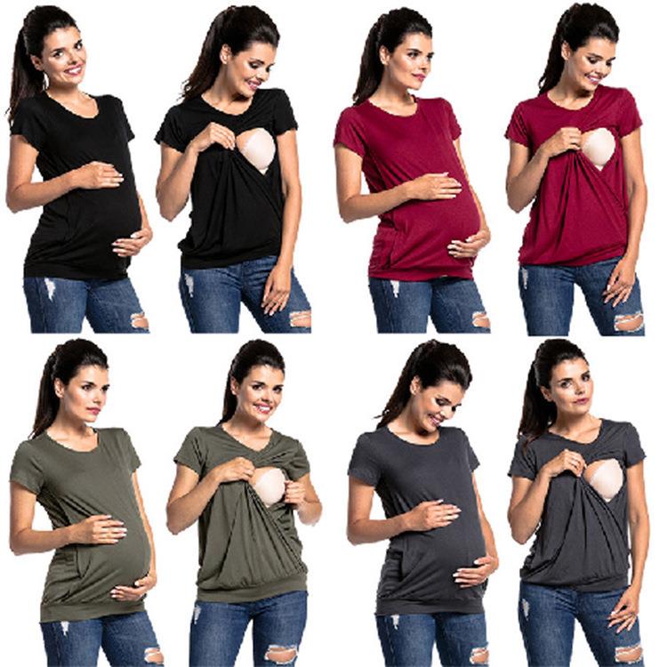 Short T-shirt Nursing Tops Neck Maternity Fashionable Round