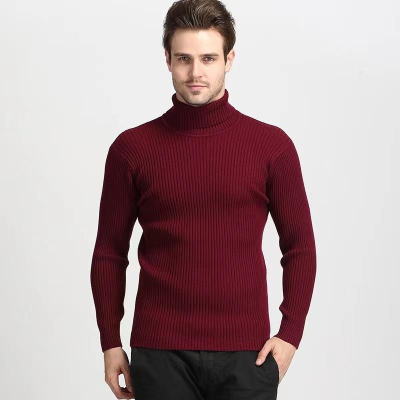 Stripe Undershirt Color Turtleneck Sweater Solid Pullover