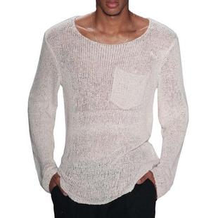 mens sweater color casual out knit hollow solid