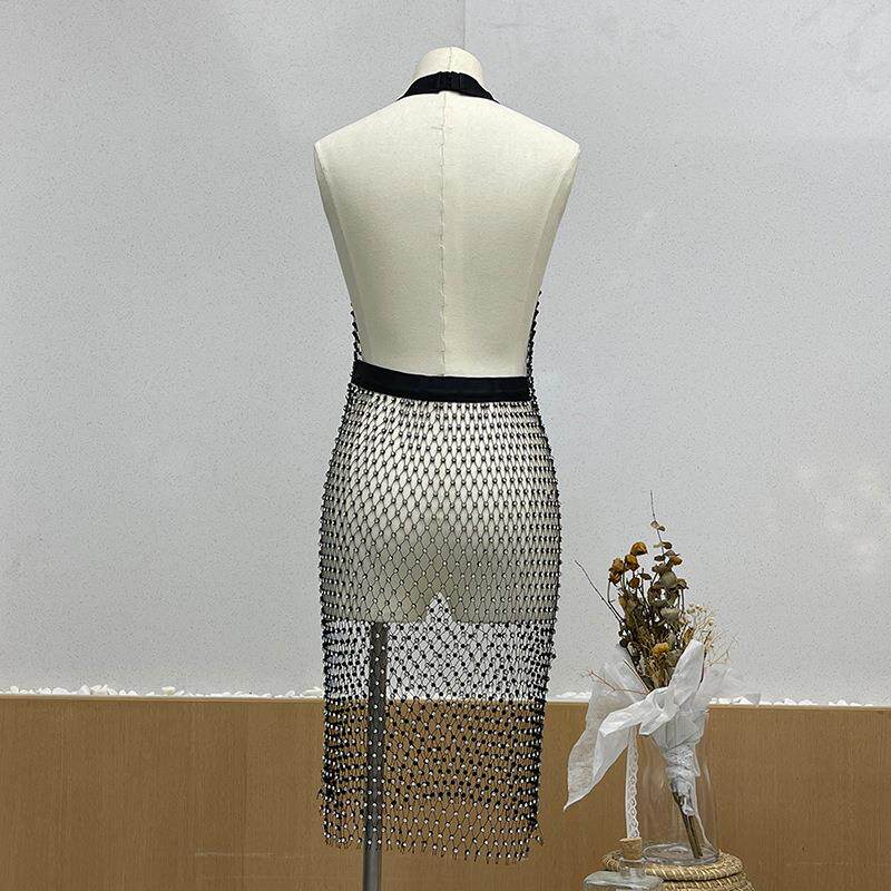rhinestone sparkly fishnet long skirt festival beach