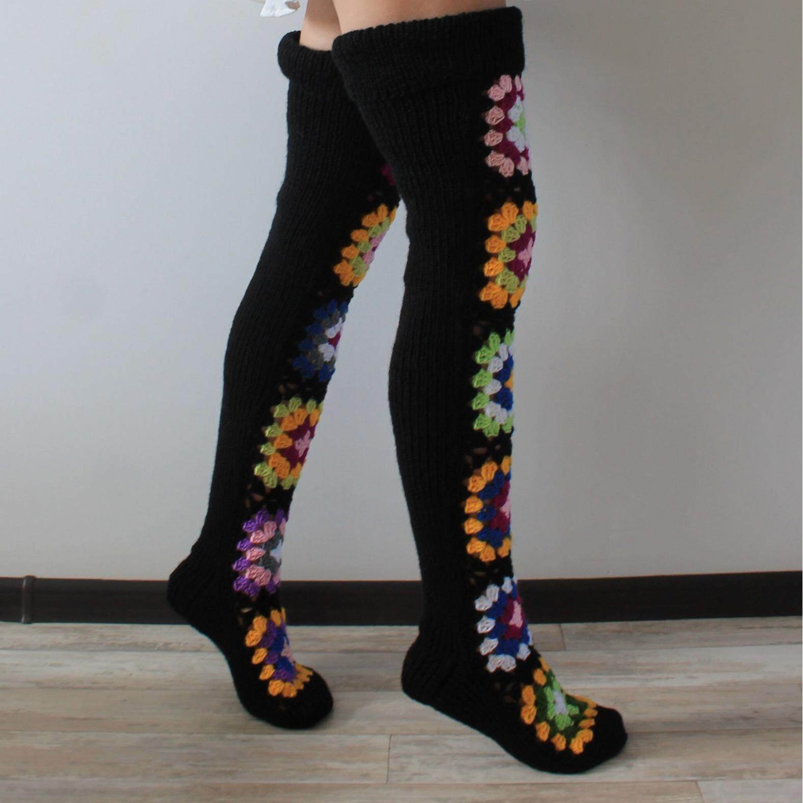 long women socks crochet make over-the-knee socks