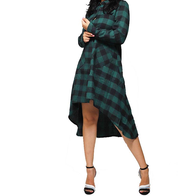 long boyfriend jacket style pocket plaid irregular casual