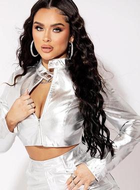 Outerwear Jacket Leather Ladies Coat Zipper Collar Stand