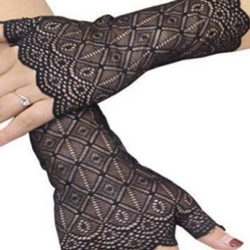 ladys fingerless black floral lace gloves summer thin